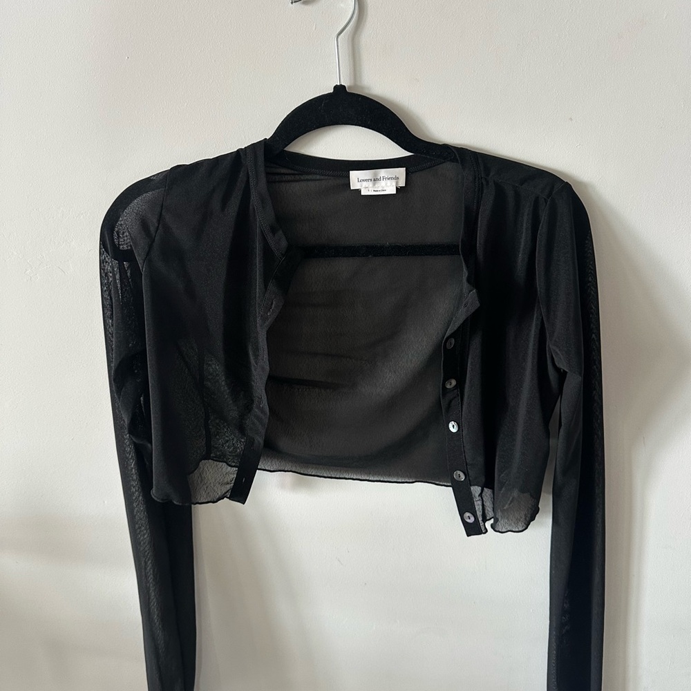 Lovers + Friends Black Sheer Crop Top